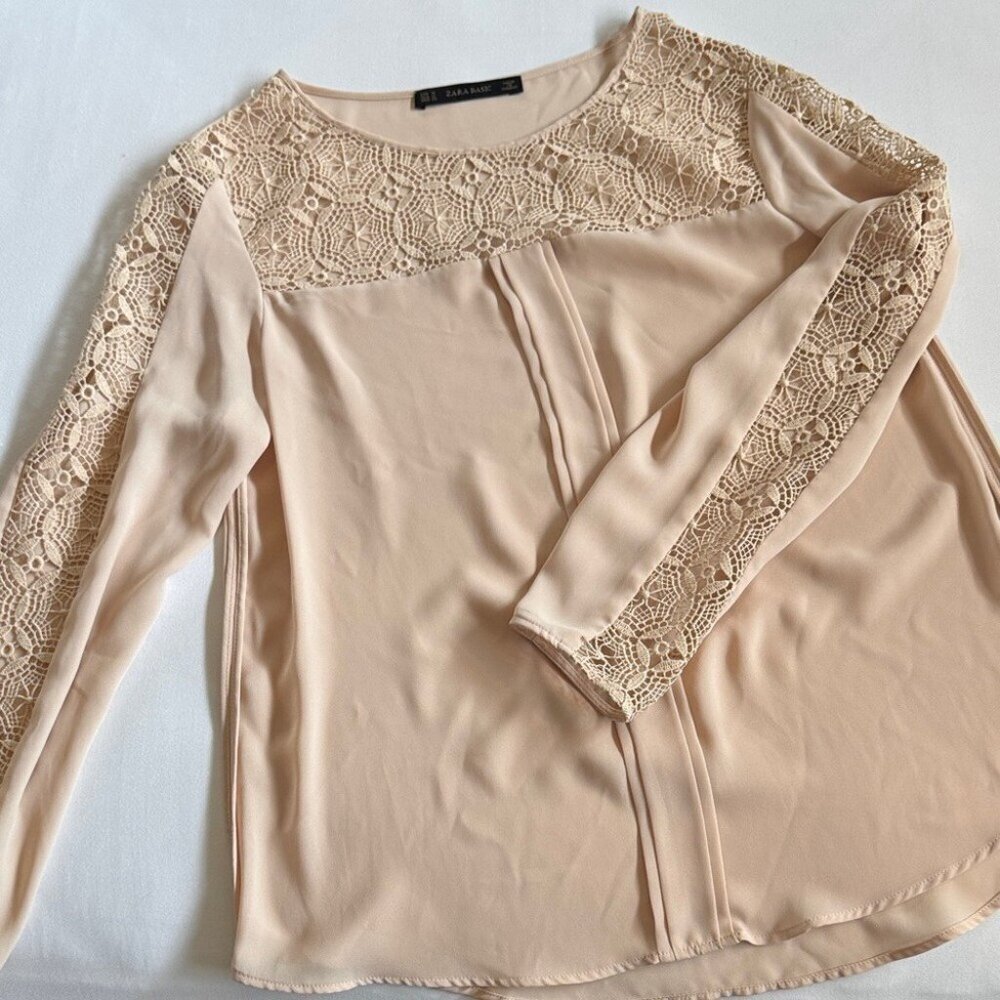 Elegant Zara Lace Detail Blouse - Nude tone Size S - Picture 4 of 7